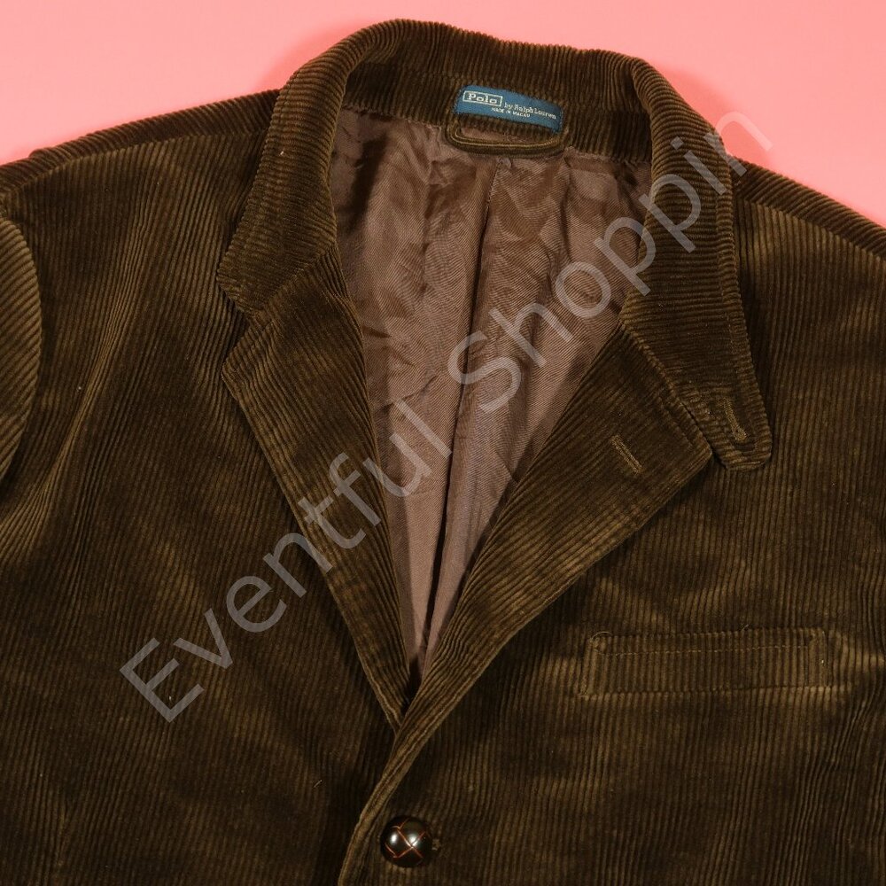 Vintage Polo Ralph Lauren 3/2 1V Wide Whale Corduroy Blazer in Brown Size 2XL - Picture 3 of 9